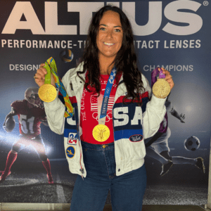 Most decorated waterpolo player with her olimpics medalls wearing ALTIUS Performance tinted contact lenses 